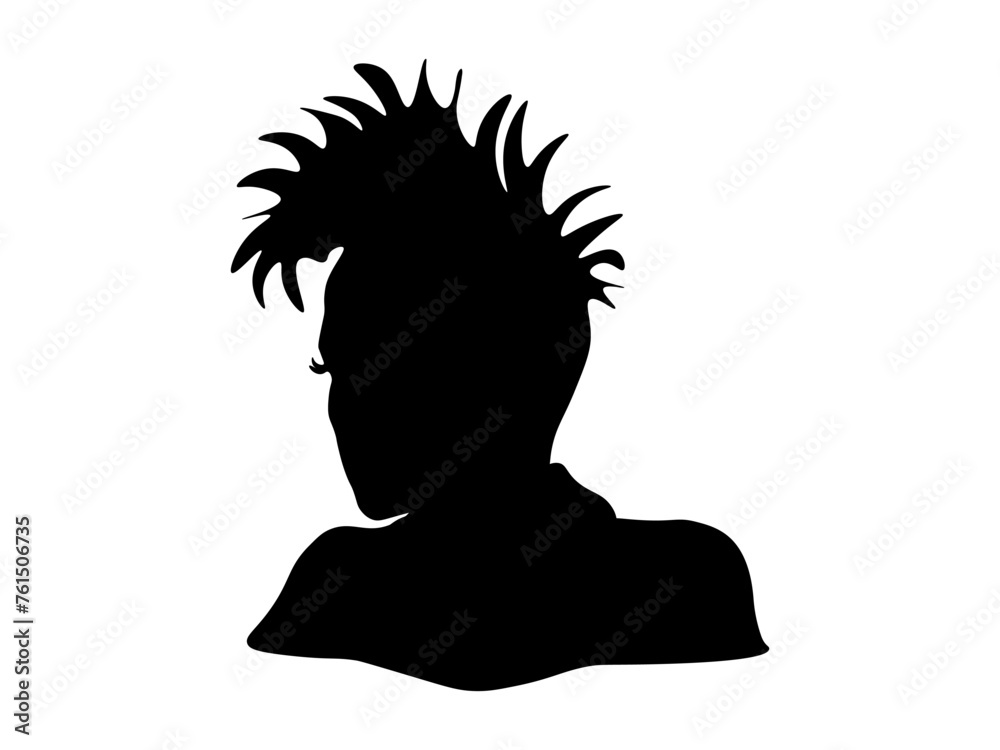 Silhouette,shadow,black and white logo, punk girl with mohawk on her head