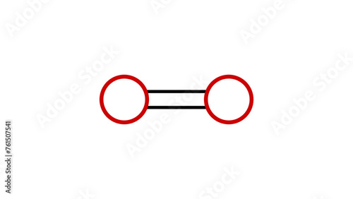 oxygen molecule, structural chemical formula, ball-and-stick model, isolated image dioxygen