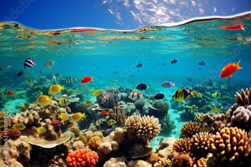 Tropical underwater paradise. colorful fish and vibrant coral reef in crystal clear waters © sorin