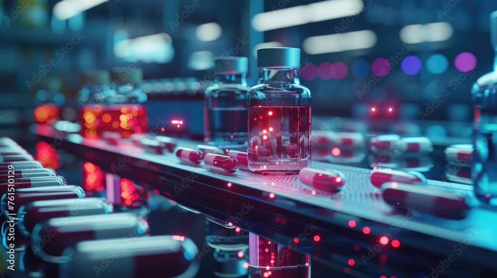 Clinical trial phases visualized through digital models medication samples in focus