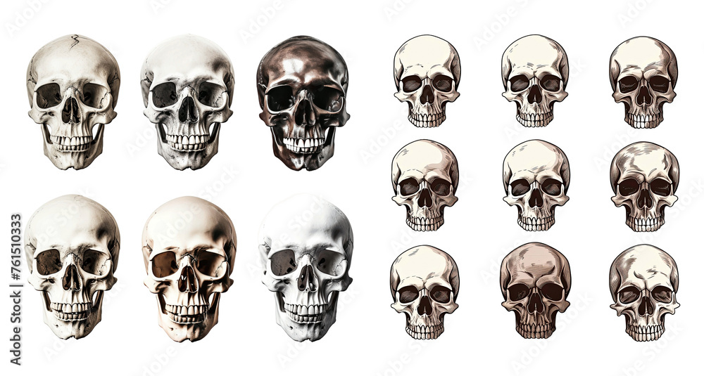Obraz premium Set of Skull head set halloween isolated white background