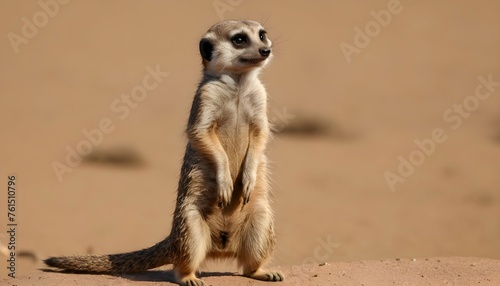 A Meerkat With Its Tail Raised In The Air