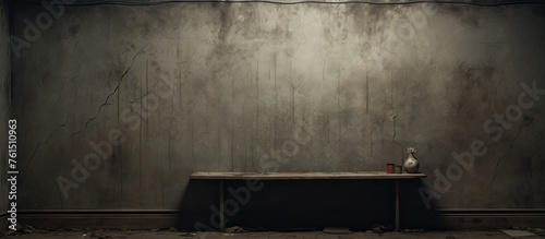 A dimly lit room made of dark hardwood with a table displaying a bottle of alcohol. The flooring creaks underfoot as you enter through the door photo