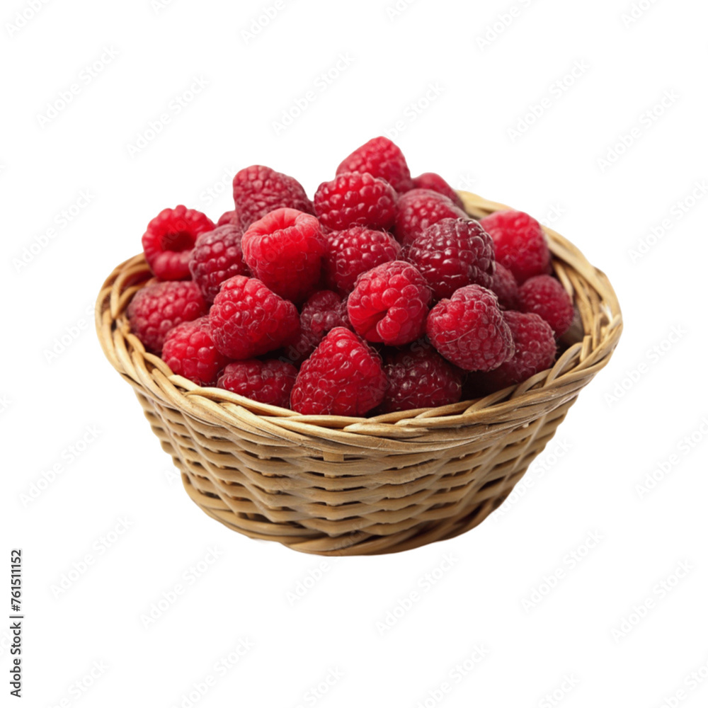 Raspberries in basket isolated on Transparent background. Raspberries in basket isolated on Transparent background.