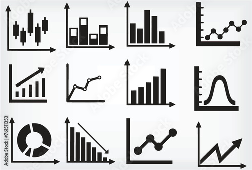 Modern Business Info graphic icons set. Business graphs and charts icons. Business info graphics Statistic and data, charts diagrams, money, down or up arrow, economy Financial chart. eps 10 © munir