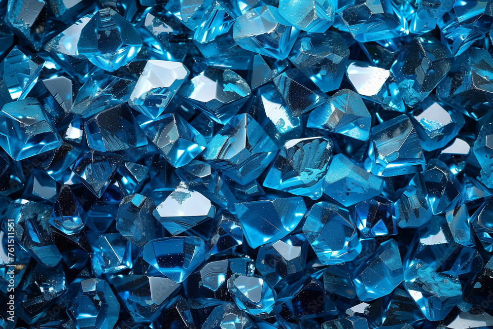 blue gem crystals background, top view