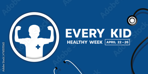 Every Child Healthy. Child and stestoscope. Great for cards, banners, posters, social media and more. Blue Background.