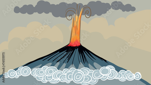 Illustration of an erupting volcano © abeadev