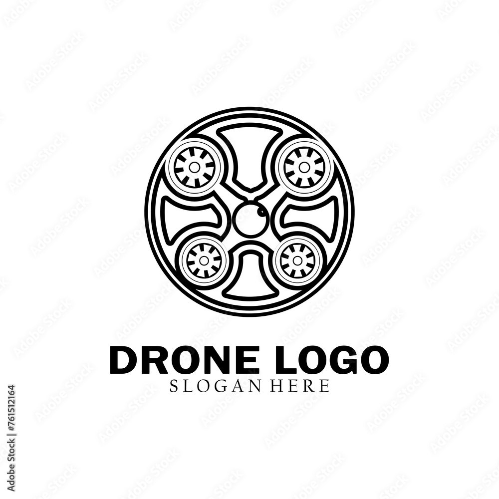 Quadcopter drone logo template. Drone vector illustration.