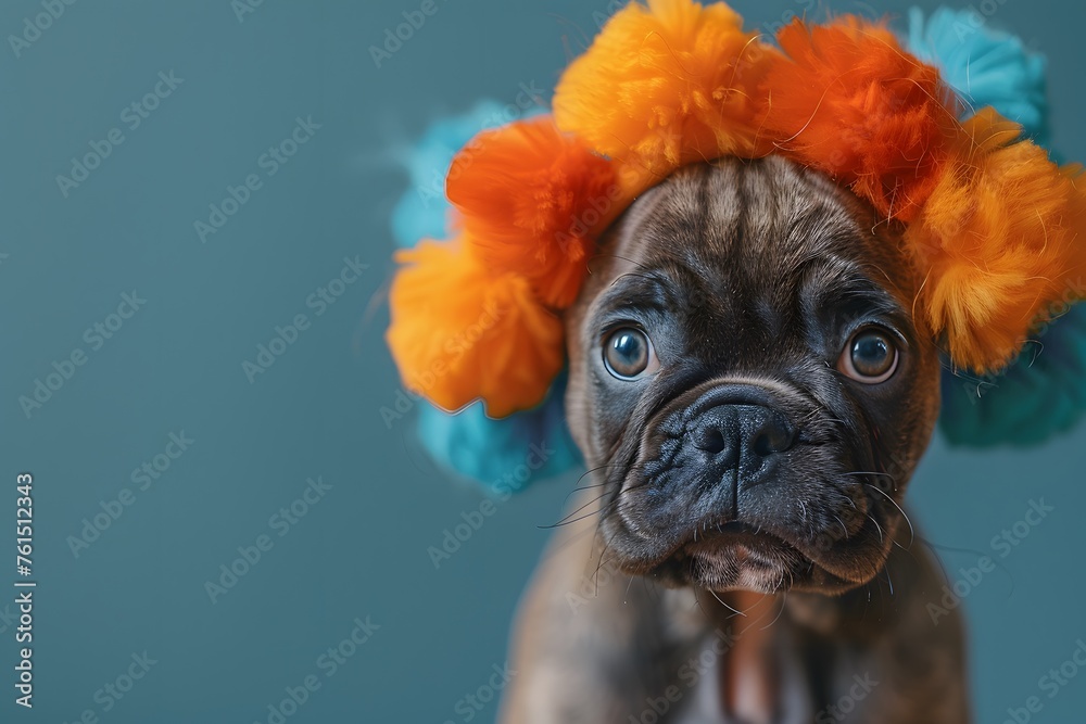 Small Dog Wearing Colorful Hat