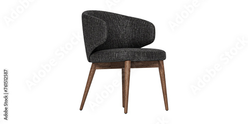 Modern and luxury black chair with b wood legs isolated on white background. Furniture Collection. 
