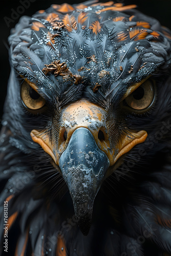 Close up of an eagles face against a dark background © Nadtochiy