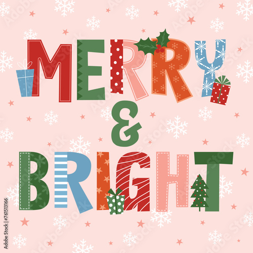 merry and bright christmas greeting card design