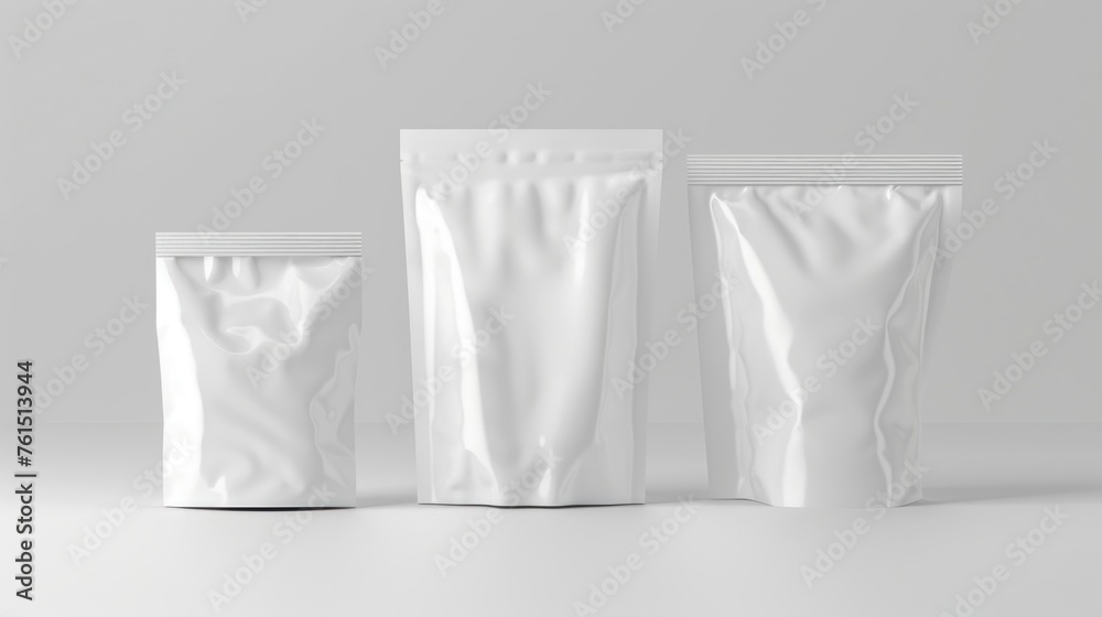Versatile blank packaging pouch mockup on a white background Sleek and modern design concept Versatile blank packaging pouch mockup on a white background Sleek and modern design concept
