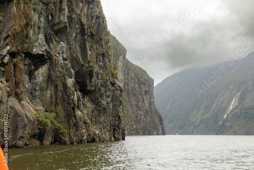 Part of the spectacular Milford Sound, one of the wettest places on the planet, is seen under typically heavy skies over Fiordland, New Zealand.