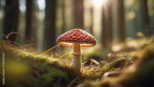 Fly agaric in the forest. Close-up.