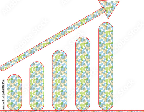 Business growth concept in allusive graph chart showing marketing sales profit increasing to future target on white background.