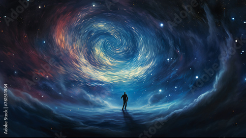 Amidst the stars, they encounter a mysterious anomaly, its swirling colors hinting at secrets of the universe waiting to be unraveled photo