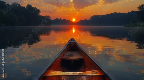 Boat Sailing on River at Sunset