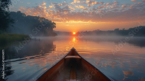 Boat Sailing on River at Sunset