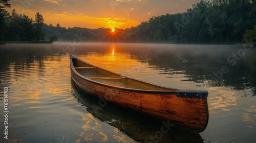Boat Sailing on River at Sunset