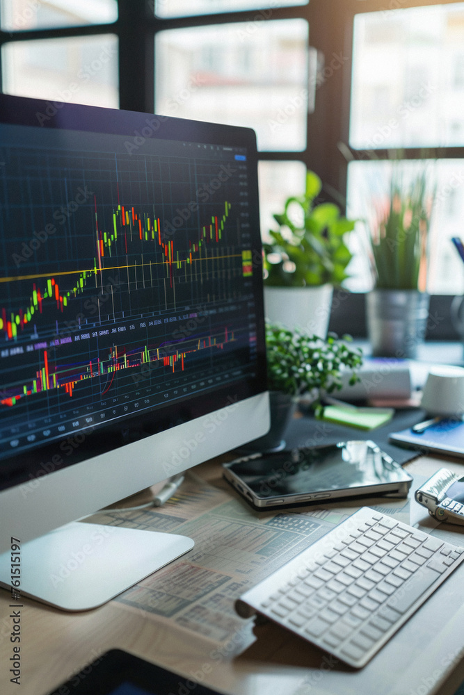 Stock market trading platform charts exchange graphs on pc computer screen. Financial technology online investment data digital money prices indexes crypto analysis and forecast background. Stock market trading platform charts exchange graphs on pc computer screen. Financial technology online investment data digital money prices indexes crypto analysis and forecast background.