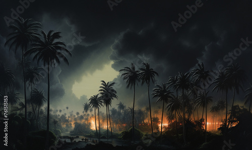 Pressing on with unwavering determination, they emerge from the storm, their spirits lifted by the sight of distant palm trees signaling refuge