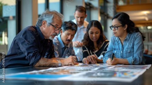 A diverse group of professionals gathered around a table, engaged in a brainstorming session, sharing ideas, collaborating on projects, and working together towards a common goal, showcasing teamwork