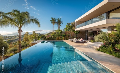 modern geometric minimal luxury house with swimming pool  © urdialex