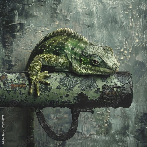illustration of a realistic green iguana