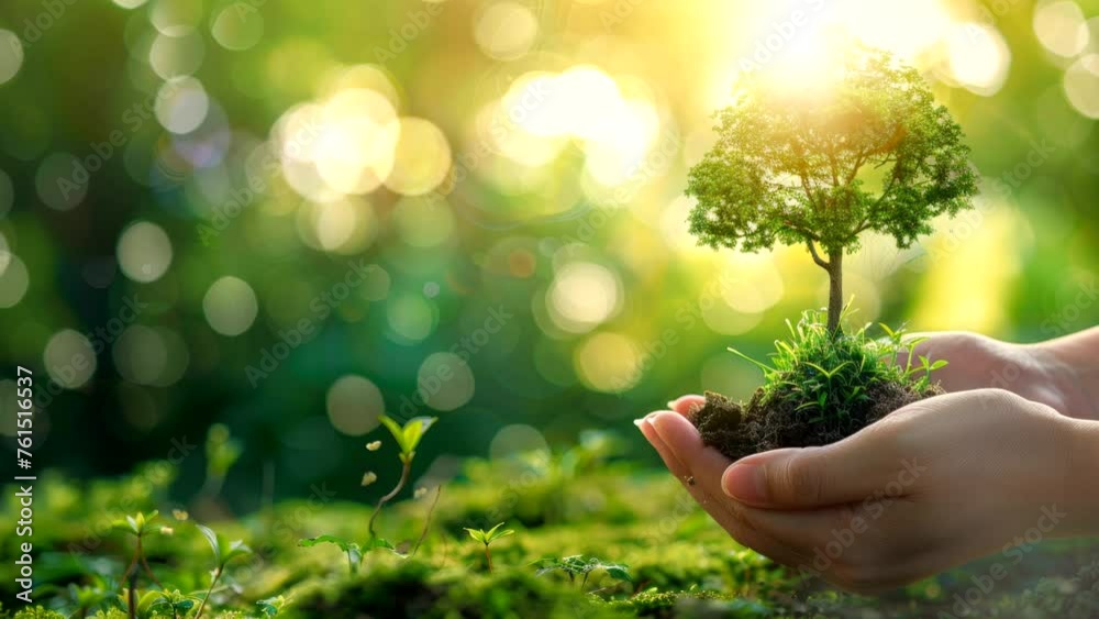 a plant tree on hand, save Earth Day ecology of environment concept video background template looping 4k