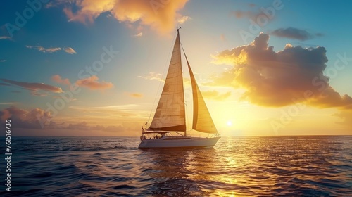 a silboat sailing at sunset in the sea