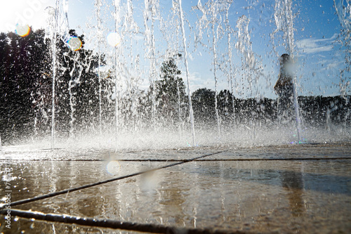 A working fountain on a clear day in the capital.   