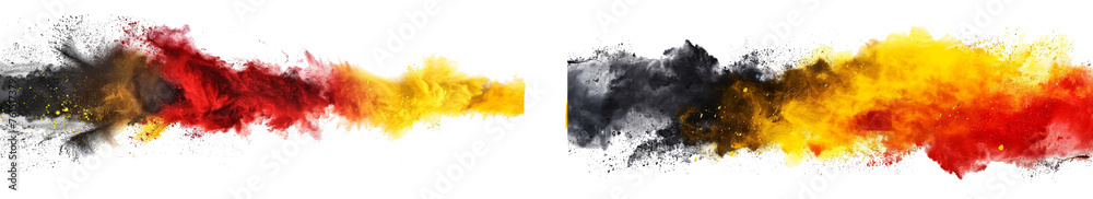 colorful german flag black red gold yellow color holi paint powder explosion isolated white background - obrazy, fototapety, plakaty 