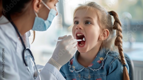Mouth doctor tests on little girl at clinic
