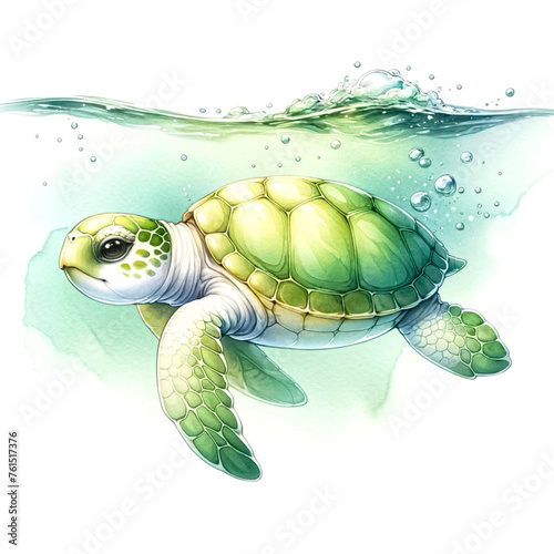 An illustration of a Soft-shell cute turtle gliding through the water, rendered in watercolor style.