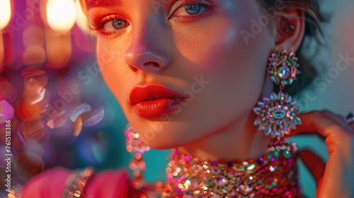 Elegant Woman Adorned with Stunning Jewelry Set
