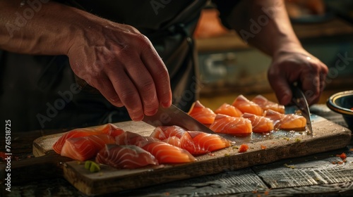 The sashimi is meticulously and expertly cut by hand.