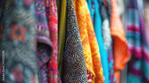 Colorful ties displayed on a rack, perfect for fashion or retail concepts