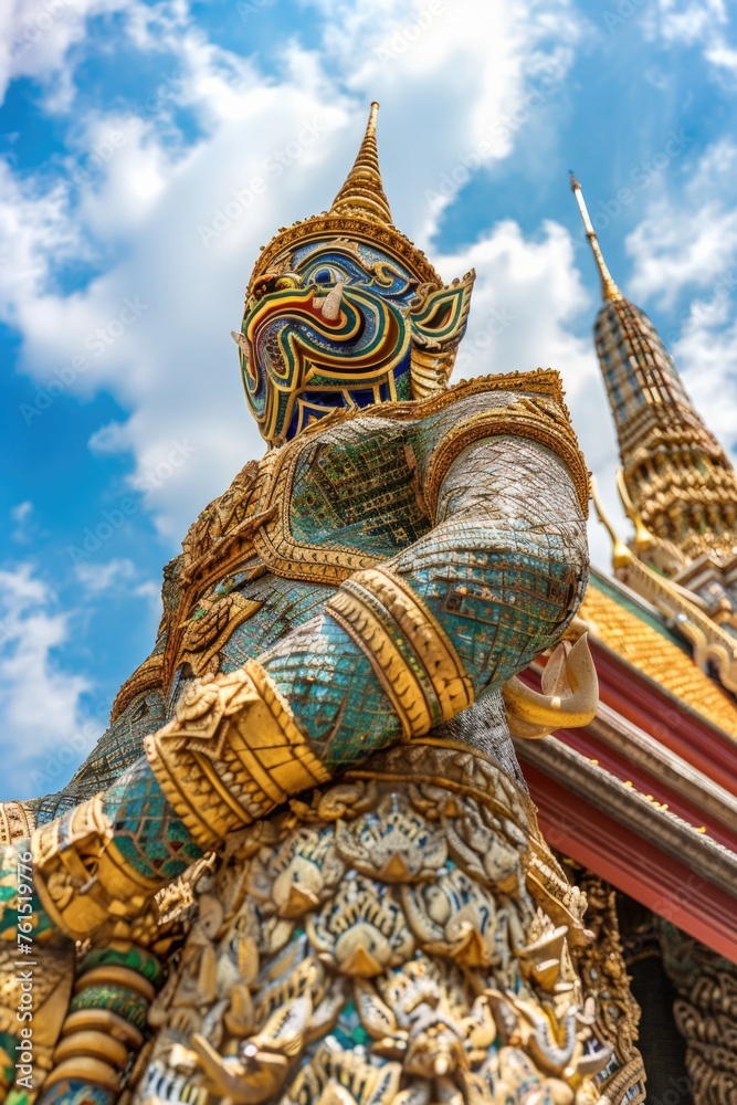 Obraz premium A statue of a man dressed in a blue and gold outfit. Suitable for historical or cultural concepts