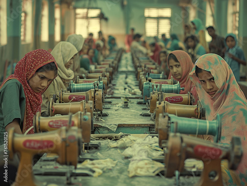 ouvriers dans une usine de confection de mode fast fashion