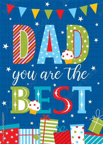 father's day greeting card design on blue color background