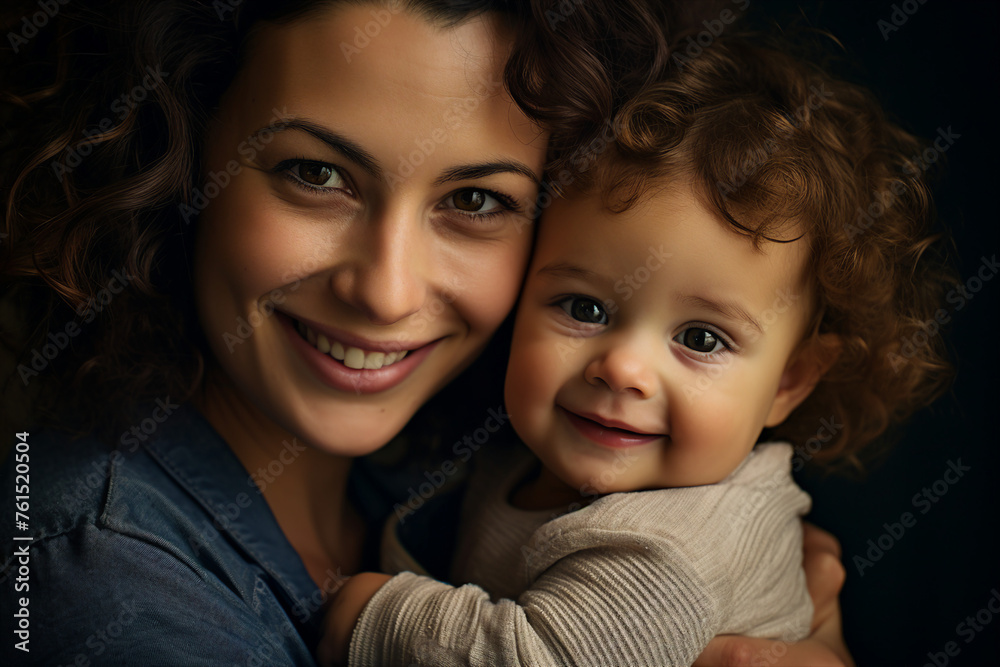 Happy father and mother day conceptual AI generation picture beautiful parent with small child