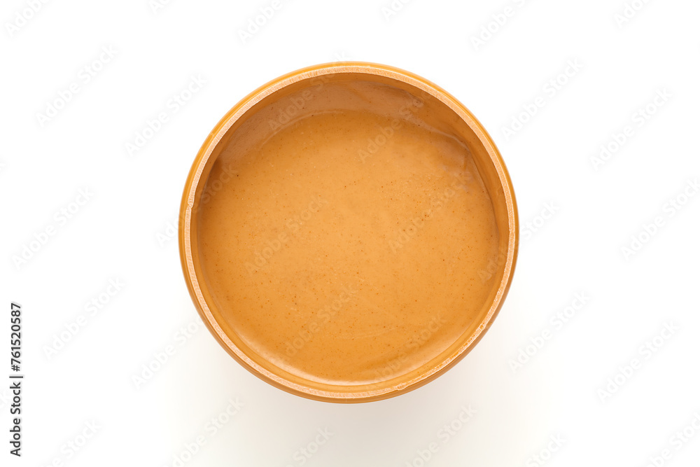 Jar of peanut butter on white Jar of peanut butter on white