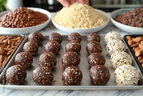 Assorted Chocolate Energy Balls on a Cutting Board