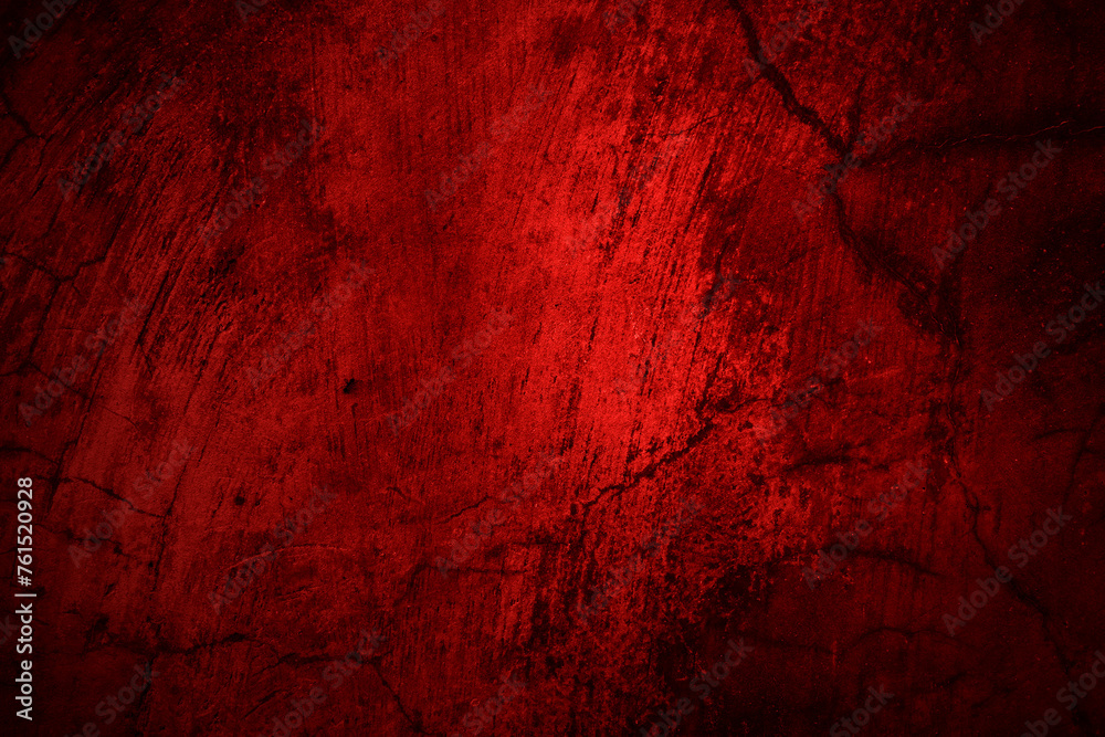 Red wall texture background. scary red wall for background, Old shabby blood paint and plaster cracks.