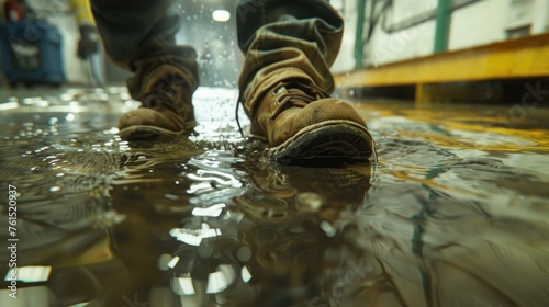 A person standing in a puddle of water, suitable for various concepts and projects