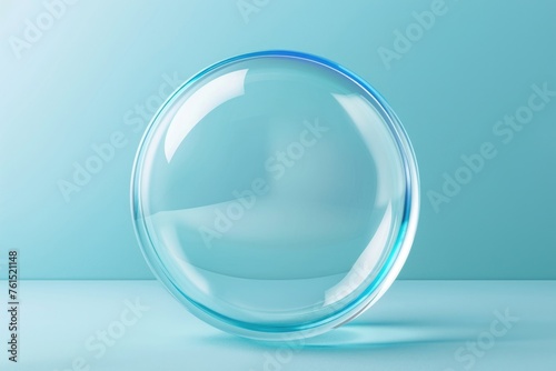 Glass object on table with blue background, suitable for product display