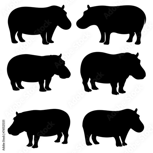 Collection set of wild beauty majestic hippo silhouette vector isolated in white background