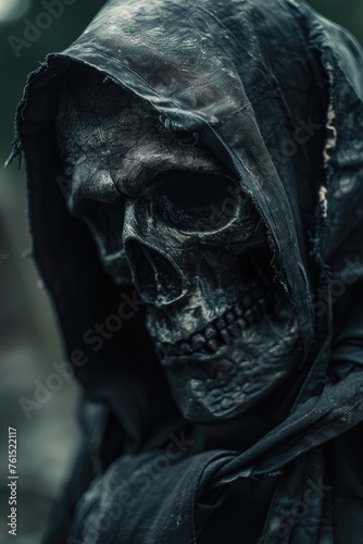 A man in a hoodie wearing a skull mask, perfect for Halloween events